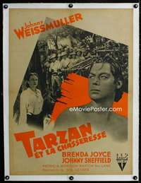 w217 TARZAN & THE HUNTRESS linen French 23x32 movie poster '47