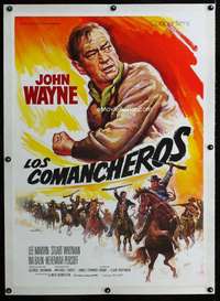 w254 COMANCHEROS linen Spanish movie poster '61 John Wayne by Mataix!