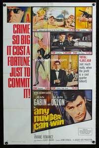 y968 ANY NUMBER CAN WIN one-sheet movie poster '63 Jean Gabin, Delon