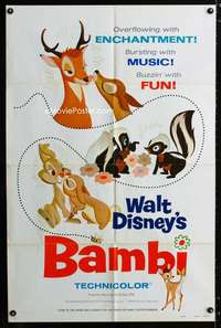 y947 BAMBI one-sheet movie poster R75 Walt Disney cartoon classic!