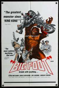 y906 BIGFOOT one-sheet movie poster '71 great monster tossing motorcycle!