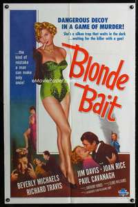y876 BLONDE BAIT one-sheet movie poster '56 sexy bad girl Beverly Michaels!
