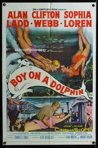 y848 BOY ON A DOLPHIN one-sheet movie poster '57 Alan Ladd, Sophia Loren
