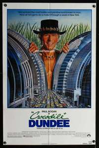 y761 CROCODILE DUNDEE one-sheet movie poster '86 Paul Hogan, Gouzee art!