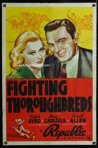 y694 FIGHTING THOROUGHBREDS one-sheet movie poster '39 horse racing!