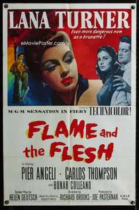y682 FLAME & THE FLESH one-sheet movie poster '54 brunette Lana Turner!