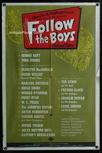 y675 FOLLOW THE BOYS style D one-sheet movie poster '44 Orson Welles, Fields
