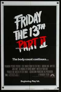 y655 FRIDAY THE 13th 2 advance teaser one-sheet movie poster '81 Jason, horror!
