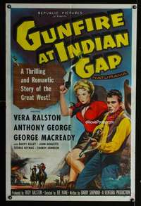 y643 GUNFIRE AT INDIAN GAP one-sheet movie poster '57 Vera Ralston w/gun!