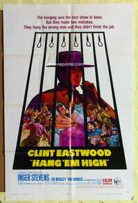 y641 HANG 'EM HIGH one-sheet movie poster '68 Kossin art of Clint Eastwood!