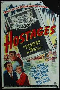 y631 HOSTAGES one-sheet movie poster '43 Luise Rainer, WWII Germany!