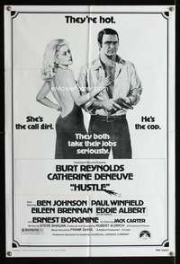 y623 HUSTLE black & white one-sheet movie poster '75 Burt Reynolds, Deneuve