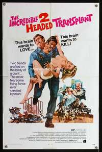 y602 INCREDIBLE 2 HEADED TRANSPLANT one-sheet movie poster '71 wacky!