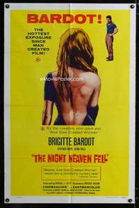 y434 NIGHT HEAVEN FELL one-sheet movie poster '58 hottest Brigitte Bardot!