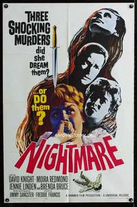 y425 NIGHTMARE one-sheet movie poster '64 Hammer, English horror!