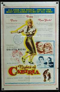 y423 NIGHTS OF CABIRIA one-sheet movie poster '57 Federico Fellini, Masina