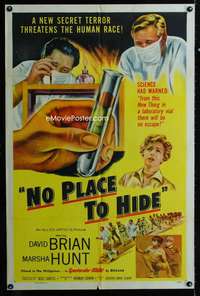 y418 NO PLACE TO HIDE one-sheet movie poster '56 biological germ warfare!