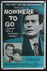 y411 NOWHERE TO GO one-sheet movie poster '59 tough handsome George Nader!