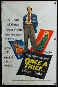y396 ONCE A THIEF one-sheet movie poster '50 Cesar Romero, June Havoc