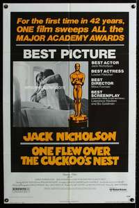 y390 ONE FLEW OVER THE CUCKOO'S NEST one-sheet movie poster '75 Awards!