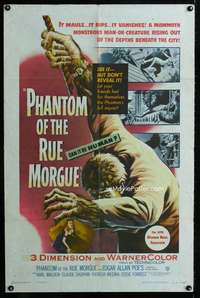 y376 PHANTOM OF THE RUE MORGUE one-sheet movie poster '54 3D horror!
