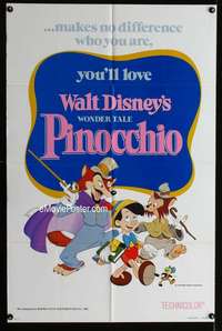 y374 PINOCCHIO one-sheet movie poster R78 Walt Disney classic cartoon!