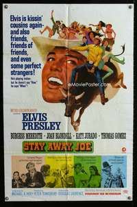 y217 STAY AWAY JOE one-sheet movie poster '68 Elvis Presley riding bull!