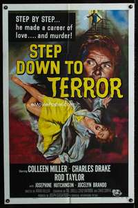 y214 STEP DOWN TO TERROR one-sheet movie poster '59 cool murder image!