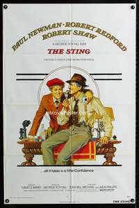 y211 STING one-sheet movie poster '74 Paul Newman, Robert Redford, Amsel art