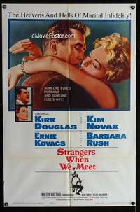 y198 STRANGERS WHEN WE MEET one-sheet movie poster '60 Kirk Douglas, Novak