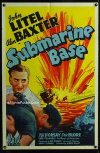 y195 SUBMARINE BASE one-sheet movie poster '43 exploding U-boat image!