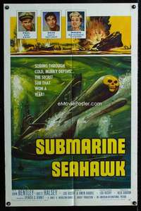 y194 SUBMARINE SEAHAWK one-sheet movie poster '59 cool skull head torpedo!