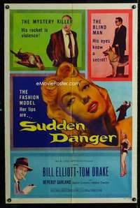 y193 SUDDEN DANGER one-sheet movie poster '56 Beverly Garland, Bill Elliot
