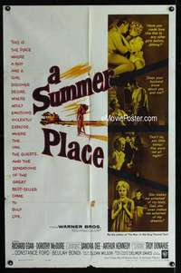 y187 SUMMER PLACE one-sheet movie poster '59 Sandra Dee, Troy Donahue