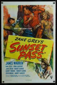 y186 SUNSET PASS one-sheet movie poster '46 Zane Grey, James Warren