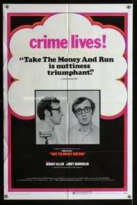 y165 TAKE THE MONEY & RUN one-sheet movie poster '69 Woody Allen, crime!