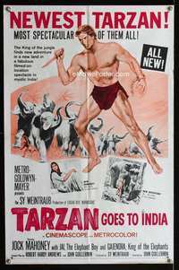 y155 TARZAN GOES TO INDIA one-sheet movie poster '62 Jock Mahoney