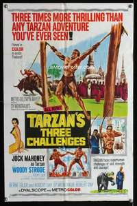 y152 TARZAN'S THREE CHALLENGES one-sheet movie poster '63 Jock Mahoney