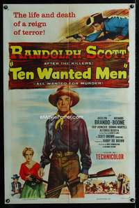 y141 TEN WANTED MEN one-sheet movie poster '54 Randolph Scott, J Brando