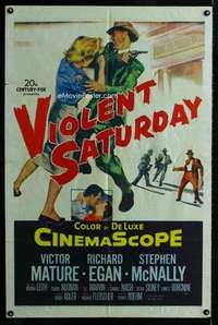 y045 VIOLENT SATURDAY one-sheet movie poster '55 Victor Mature, Fleischer