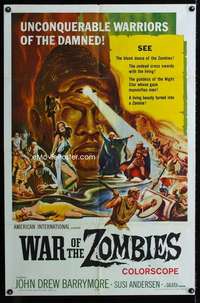 y034 WAR OF THE ZOMBIES one-sheet movie poster '65 John Barrymore Jr.