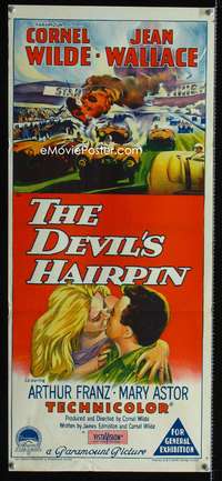 a540 DEVIL'S HAIRPIN Aust daybill movie poster '57 Wilde, car racing!