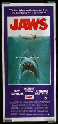 a650 JAWS Aust daybill movie poster '75 Spielberg classic shark!