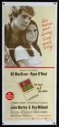 a682 LOVE STORY Aust daybill movie poster '70 Ali MacGraw, O'Neal