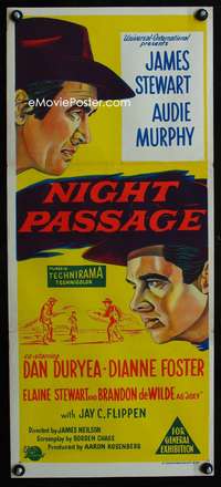 a719 NIGHT PASSAGE Aust daybill movie poster '57 Jimmy Stewart, Murphy