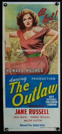 a734 OUTLAW Aust daybill movie poster '47 Jane Russell,Howard Hughes