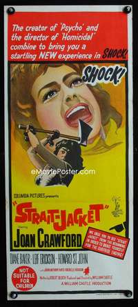 a856 STRAIT-JACKET Aust daybill movie poster '64 Joan Crawford