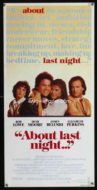a411 ABOUT LAST NIGHT Aust daybill movie poster '86 Lowe, Demi Moore