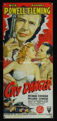a518 CRY DANGER Aust daybill movie poster '51 Dick Powell, film noir!