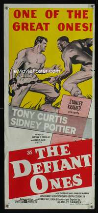 a532 DEFIANT ONES Aust daybill movie poster '58 Tony Curtis, Poitier